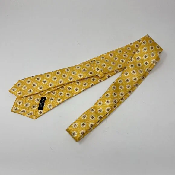 NEW kiton golden yellow print 100% silk mens neck tie